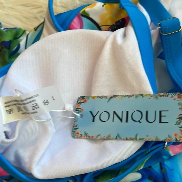 NWT! Women’s Yonique blue floral tankini Large - Picture 3 of 3